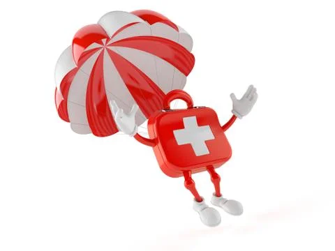First aid kit character with parachute 库存插图