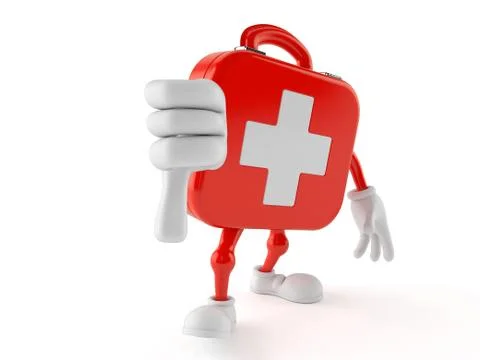 First aid kit character with thumbs down gesture Stock Illustration