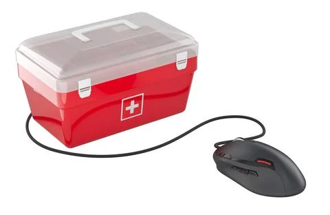 First aid kit with computer mouse, medical help online concept. 3D rendering Stock Illustration