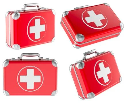 First Aid Kit, different views. 3D rendering Illustrazione stock