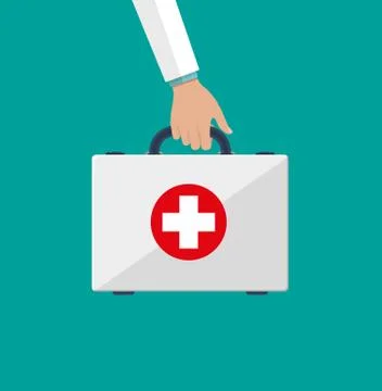 First aid kit in the doctors hands Stock Illustration