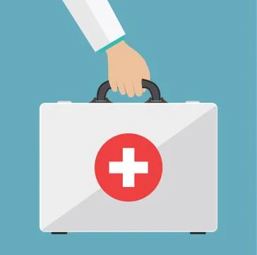 First aid kit in the doctors hands. Ilustração Stock