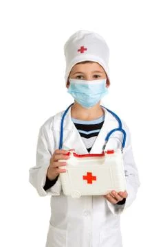 First-aid kit in the doctor's hands Stock Photos