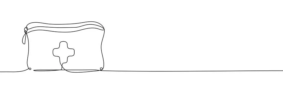 First aid kit drawn in continuous line art style. Medical emergency box Stock Illustration