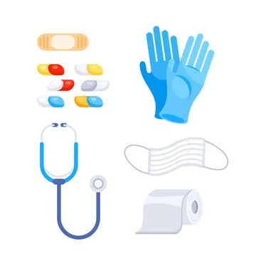 First Aid Kit elements. Medical Emergency Box Stock Illustration