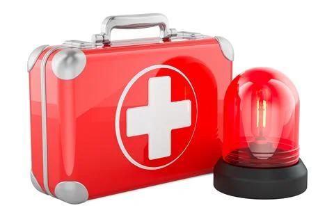 First aid kit with emergency beacon. 3D rendering Stock Illustration