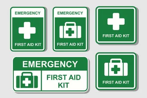 First Aid Kit Emergency Signs and Symbols Collection Stickers Label 스톡 일러스트