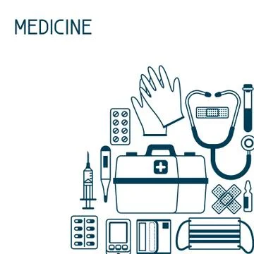 First aid kit equipment background. Stock Illustration