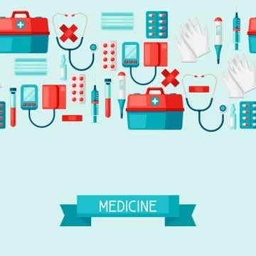 First aid kit equipment background. Stock Illustration