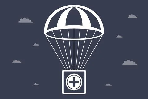 First aid kit falls by parachute. social help. イラスト素材