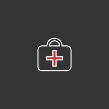 First aid kit flat icon. Vector on black background Stock Illustration