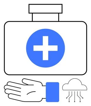 First Aid Kit with Hand and Cloud Computing Connection Concept Representing.. Stock Illustration