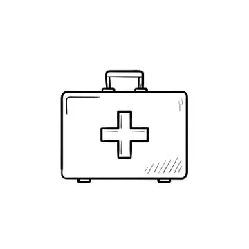 First aid kit hand drawn outline doodle icon. Illustrazione stock