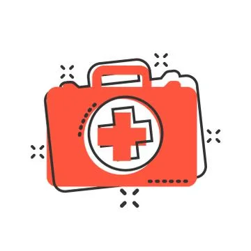 First aid kit icon in comic style. Health, help and medical diagnostics vecto 스톡 일러스트