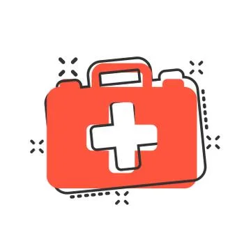 First aid kit icon in comic style. Health, help and medical diagnostics vecto イラスト素材