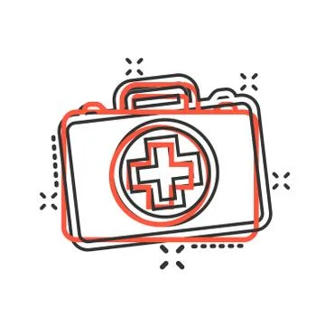 First aid kit icon in comic style. Health, help and medical diagnostics vecto Illustrazione stock