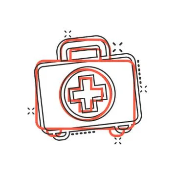 First aid kit icon in comic style. Health, help and medical diagnostics vecto Illustrazione stock