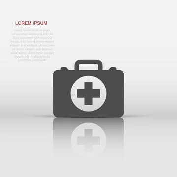 First aid kit icon in flat style. Health, help and medical diagnostics vect.. Illustrazione stock