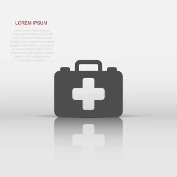 First aid kit icon in flat style. Health, help and medical diagnostics vect.. Stock Illustration
