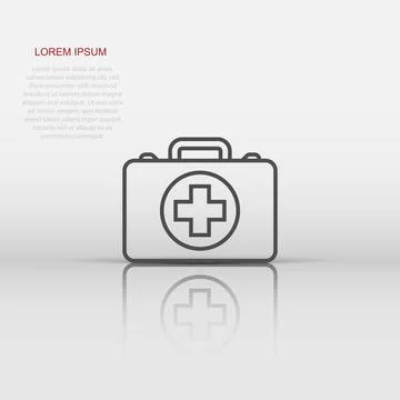 First aid kit icon in flat style. Health, help and medical diagnostics vect.. Illustrazione stock