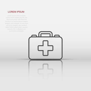 First aid kit icon in flat style. Health, help and medical diagnostics vect.. Stock Illustration