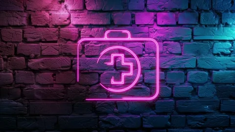 First Aid Kit Icon neon animation on brick wall Stock Footage 275597283