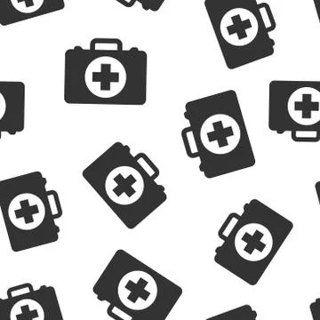 First aid kit icon seamless pattern background. Health, help and medical diag Stock Illustration