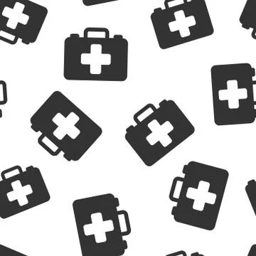 First aid kit icon seamless pattern background. Health, help and medical diag Illustrazione stock