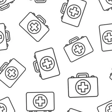 First aid kit icon seamless pattern background. Health, help and medical diag Stock Illustration