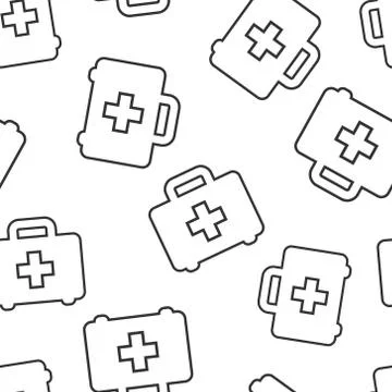 First aid kit icon seamless pattern background. Health, help and medical diag Stock Illustration