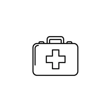 First aid kit icon vector line art medical emergency bag with white backgroun Stock Illustration