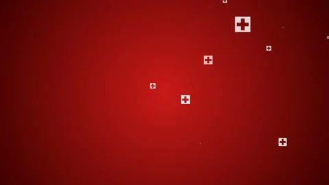 First aid kit icons fall down on red background Stock Footage 86579938