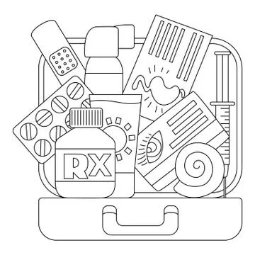 First aid kit icons set, outline style イラスト素材