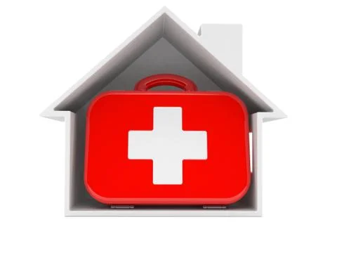 First aid kit inside house cross-section Stock Illustration