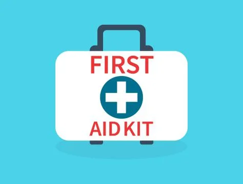 First aid kit isolated on blue background. Medical examination. Health care d Stock Illustration