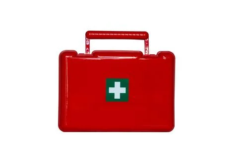 First aid kit isolated on white background. red medicine box Stock Photos