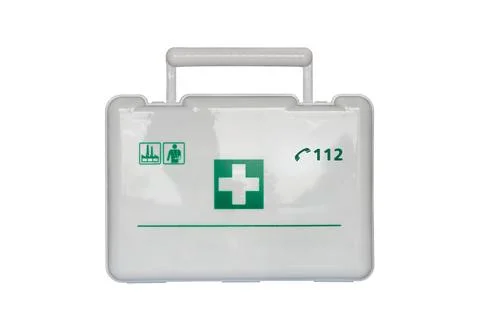 First aid kit isolated on white background. white medicine box Stock Photos