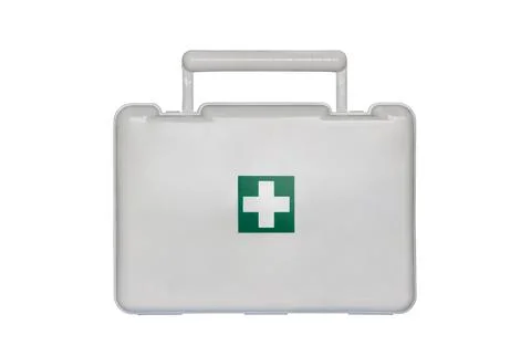 First aid kit isolated on white background. white medicine box Stock Photos