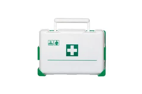 First aid kit isolated on white background. white medicine box Stock Photos