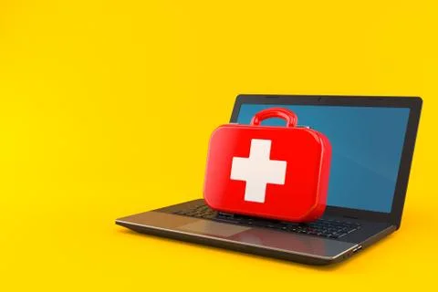 First aid kit with laptop Stock Illustration
