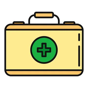 First aid kit line icon with a green cross symbol Stock Illustration
