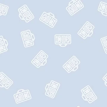 First aid kit line vector seamless pattern Stock Illustration