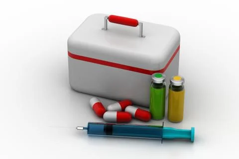 First aid kit with medicines Free Stock Illustration