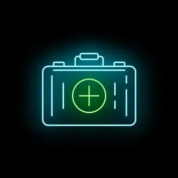 First aid kit neon icon glowing healthcare symbol イラスト素材
