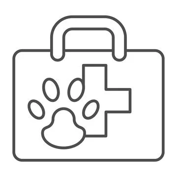 First aid kit for pet thin line icon, animal hospital concept, animal clinic box Stock Illustration