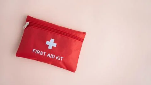 First aid kit pouch for emergency medical assistance and health care Stock Photos
