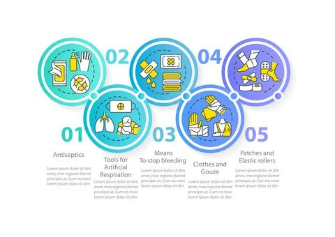 First aid kit preparation circle infographic template Stock Illustration