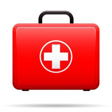 First aid kit. Red case with medical emblem. Box for medications. Suitcase with Stock Illustration