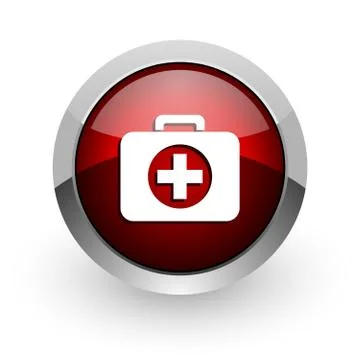 First aid kit red circle web glossy icon. 库存插图