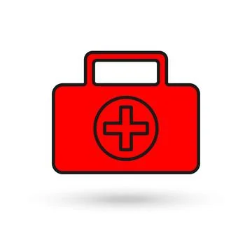 First aid kit red icon in flat style. Health, help and medical diagnostics .. Illustrazione stock